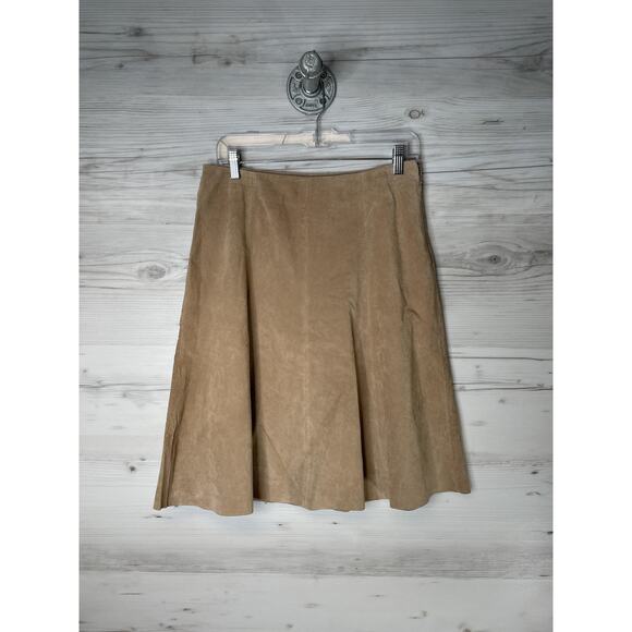 Daisy Fuentes Skirt Womens 2 Khaki Suede A-Line Flare Midi Side Zip Lined Gored - Picture 1 of 8